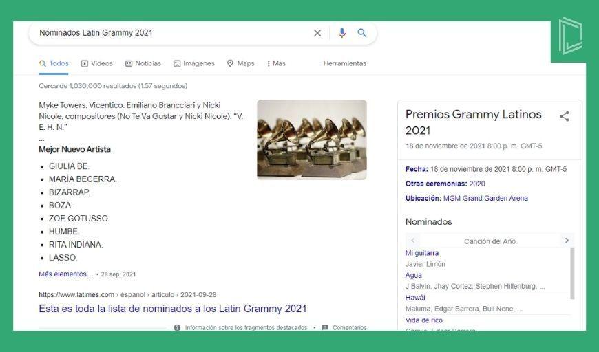 ¿«Patria y Vida» no aparece  nominada a los Grammy Latinos en Google?