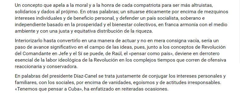 Captura de pantalla a un fragmento dell texto "Pensar como país" 14 de julio de 2019. Periódico Vanguardia.