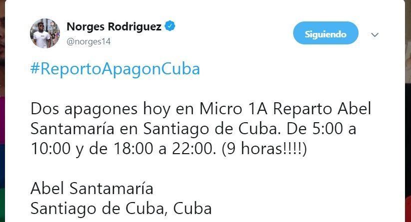 Usuario reporta apagón en Santiago de Cuba.