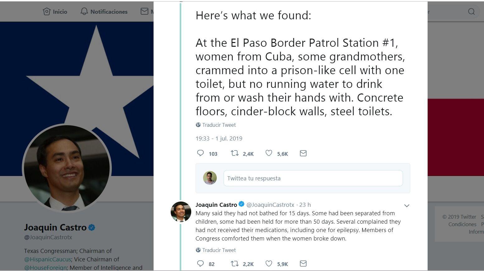 Tweets de Joaquin Castro en su perfil de Twitter. 